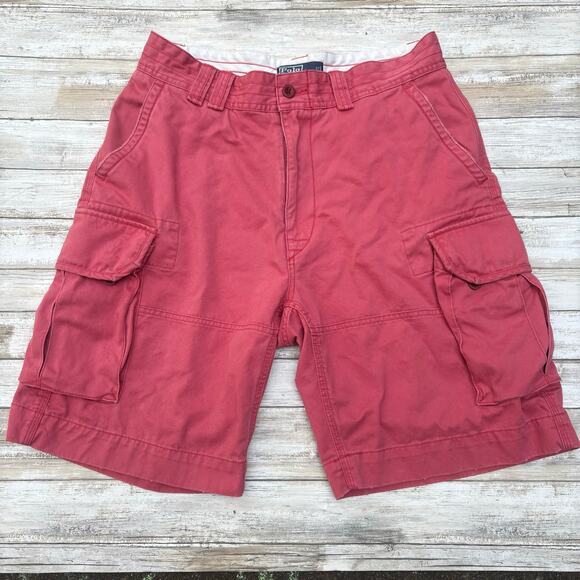 VTG Polo Ralph Lauren Shorts Sz 33 Red Cargo Pockets Relaxed Y2K Outdoor Casual - Picture 1 of 12